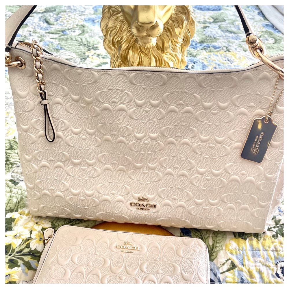 Coach Signature embossed C handbag & wallet. Chalk, off  white, winter white.